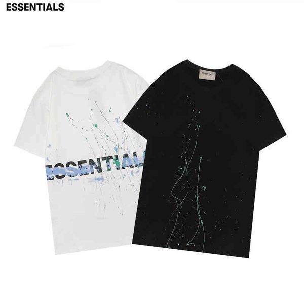

men's t-shirts 2021 spring and summer new fog double line splash ink graffiti print short sleeve leaz, White;black