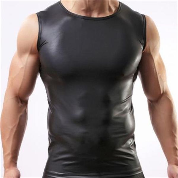 

men' tank faux leather sleeveless pu undershirt vest waistcoat underwear gay male black 220425, White;black