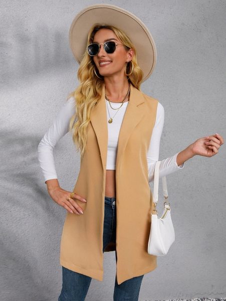 

solid lapel collar open front vest blazer l0j4#, White