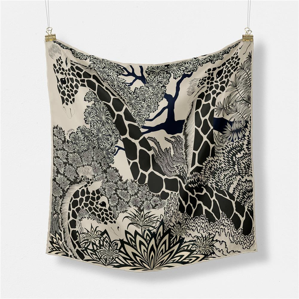

53cm brand giraffe square scarf woman design silk women bandana luxury headband hijab neckerchief, Blue;gray