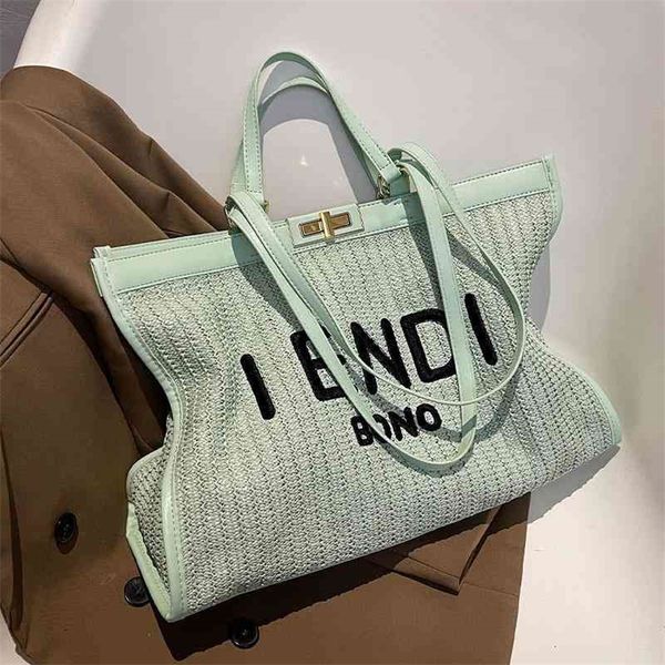 

75% off outlet store super large capacity handbag women's summer grass woven beach vacation tote shoulder bag u4qb