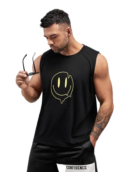 

extended sizes men cartoon graphic tank x1g1#, White;black