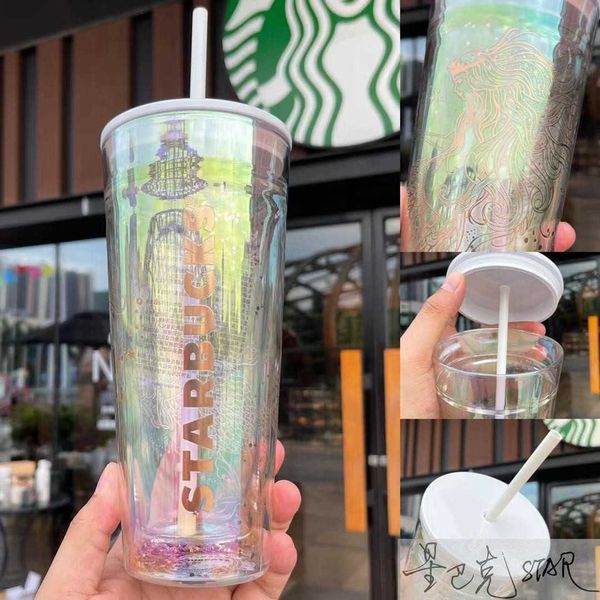 

starbucks 50th anniversary cup 591ml anniversary mermaid double glass straw cup coffee table water cup