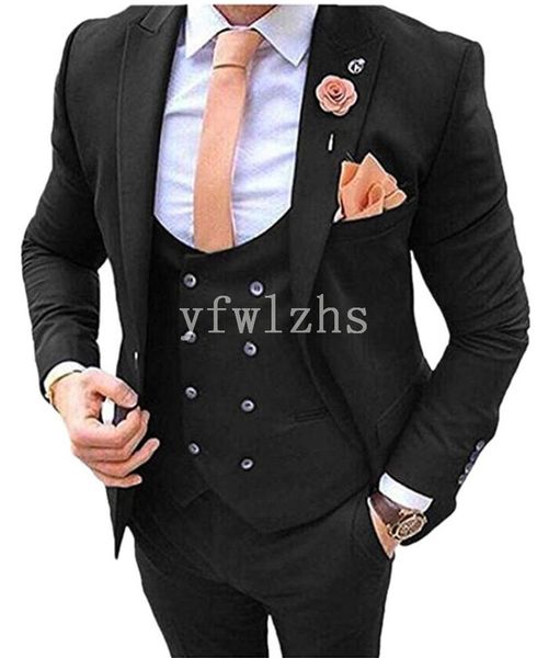 

handsome one button man's suits peak lapel groom tuxedos groomsmen wedding/prom/dinner man blazer(jacket+pants+vest+tie) n032, Black;gray