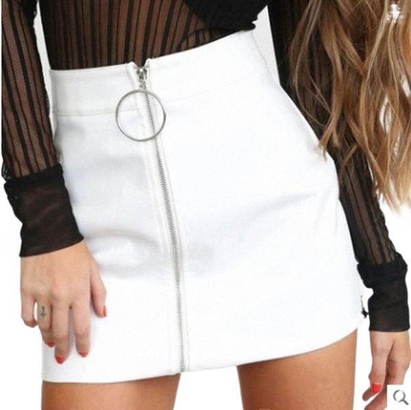 

skirts office lady zipper up faux leather intellectual metal ring hip tight pu mini skirt t72g#, Black