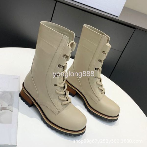 

boots dd martin boots lace up thick soled motorcycle short middle tube heel strap fashion knight women, Black
