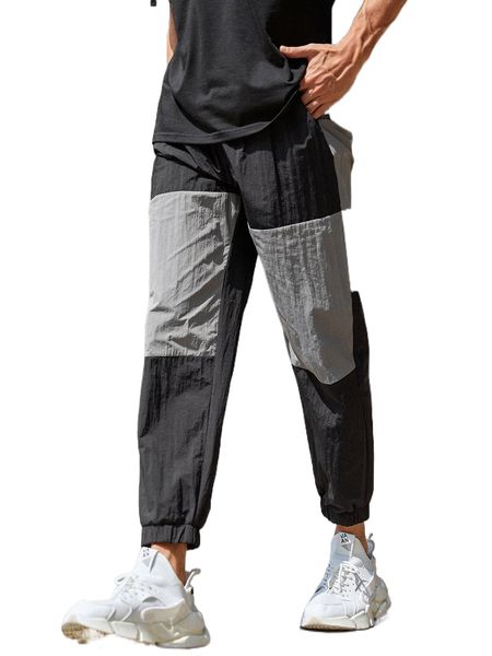 

men two tone drawstring pants j5zd#, Black