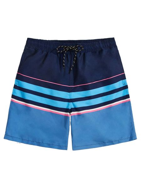 

men striped print drawstring waist swim trunks c25a#, White;black