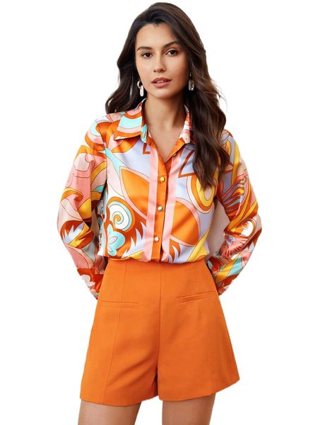 

allover print button front shirt t2eb#, White