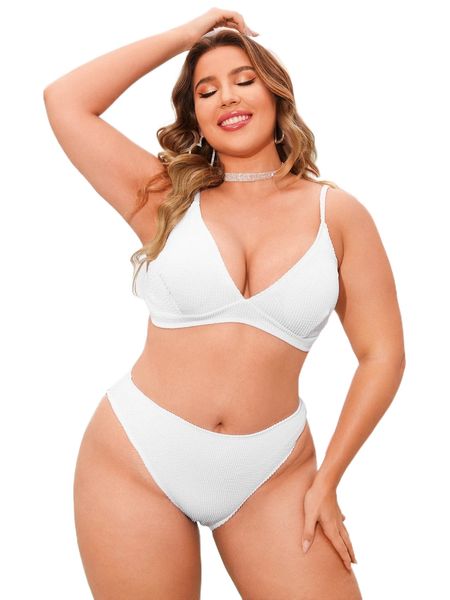 

plus textured bikini swimsuit r37c#, White;black