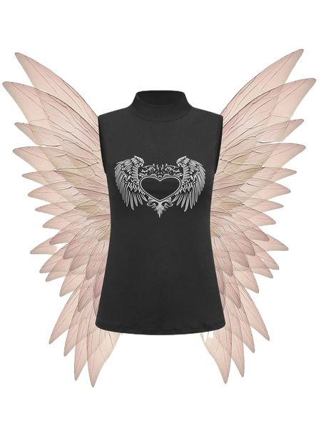 

mock neck graphic print split hem tank 61fz#, White