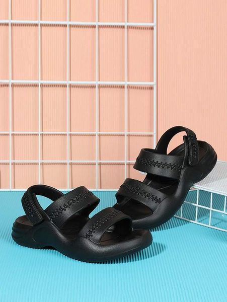 

boys chevron pattern hook-and-loop fastener sport sandals she, Black;red