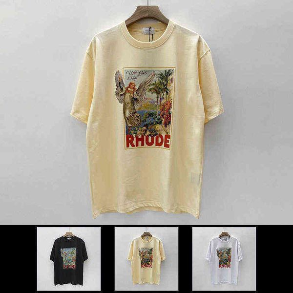 

brand designer luxury rhude t shirt trendy rh limited rhude leisure high street hip hop summer loose round neck short sleeve 6541, White;black