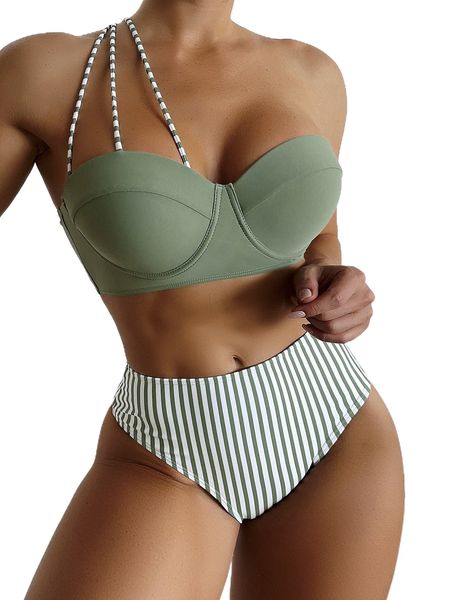 

striped one shoulder push up bikini swimsuit e9wx#, White;black