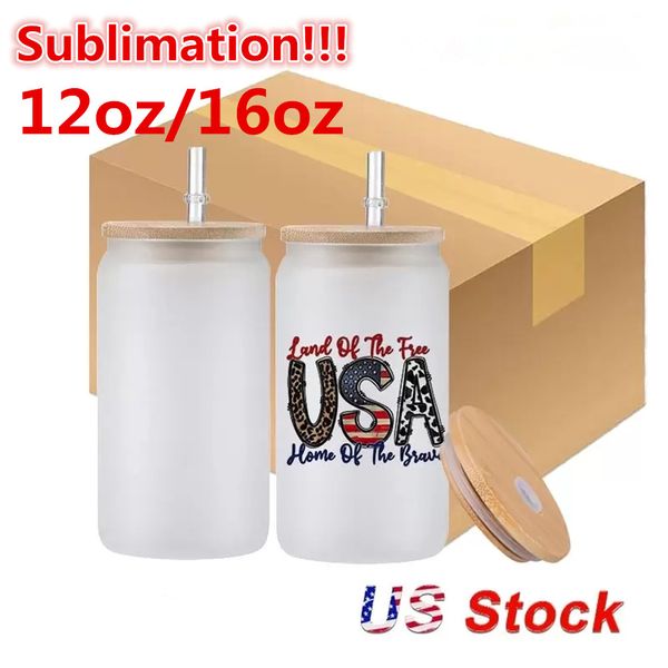 

us 2 days delivery 12oz 16oz sublimation glass beer tumblers glass water bottle beer can glass mugs drinking glasses with bamboo lid and reu