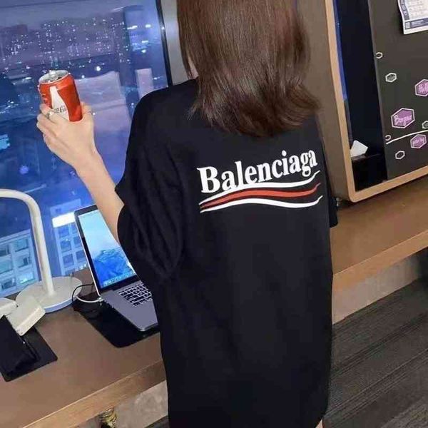 

2022 designer bal t shirt paris cola new stamp lock t-shirt cotton round neck short sleeve loose korean version men's and women's, White;black