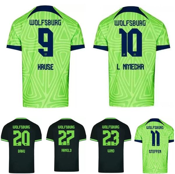 

22 23 wolfsburg soccer jersey 2022 2023 home .nmecha ginczek steffen shirts away roussillon mehmedi mbabu wind arnold nmecha kruse weghorst, Black;yellow