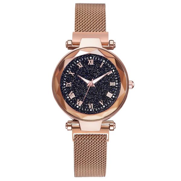 

wristwatches women watch magnet stainless steel strap starry sky female quartz girl student waterproof ladies, Slivery;brown