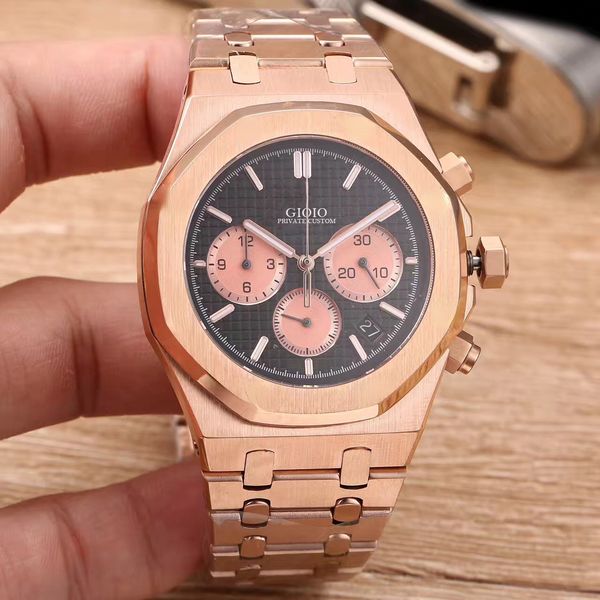 

men watch quartz chronograph watch rose gold black, Slivery;brown