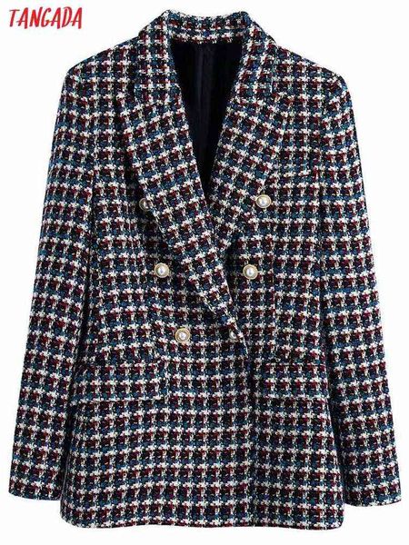 

suit tangada women thick tweed double breasted blazer jacket vintage long sleev, White;black