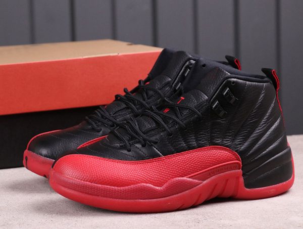 

shoes 12 flu game basketball 12s black varsity red university real carbon fiber sports sneakers trainer 130690-002 original, White;red