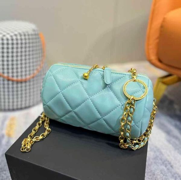 

tz women's designer bowling bags genuine leather zipper shoulder bag luxury gold-tone metal chain hardware quilted diamond quilting fre