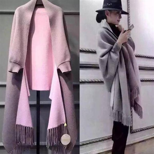 

ms. autumn winter double cape scarf dual use, thick long with sleeves imitation cashmere cloak coat whole2615, Blue;gray