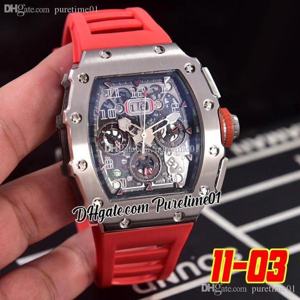 

2022 miyota automatic mens watch steel case big date black skeleton dial red crown rubber strap super edition 6 styles puretime01 1103d4, Slivery;brown