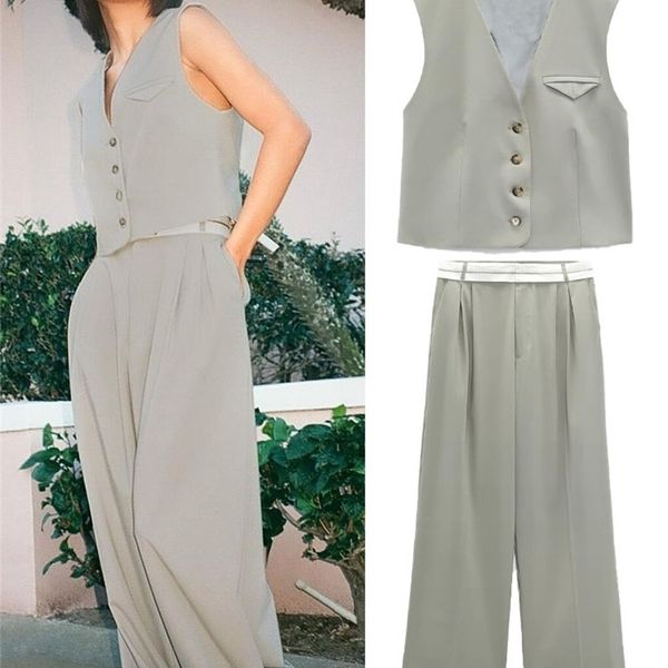 

spring women's all-match casual v-neck sleeveless short vest high waist neutral wind suit pants wide leg pants 220510, White