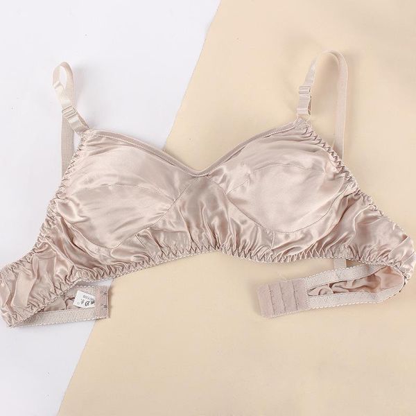 

women silk bra female push up brassiere breathable smooth comfortable real underwear solid color bralette lingerie, Red;black