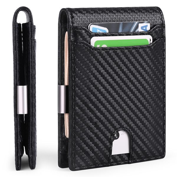 

new creative ultra-thin wallet men's wallet short carbon fiber money clips, Black