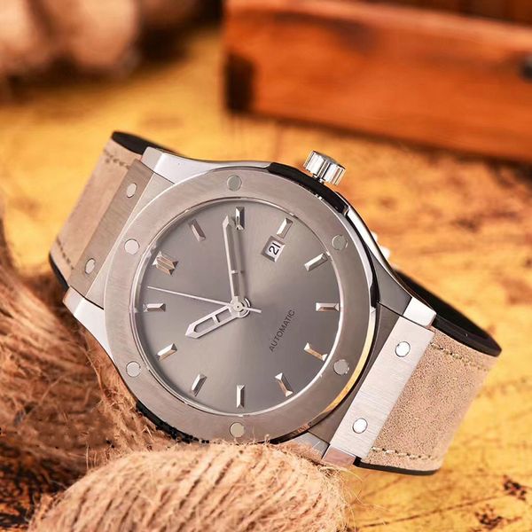 

mens automatic mechanical watch rubber/leather strap 904l stainless steel case band classic fashion waterproof sapphire watches montre de lu, Slivery;brown