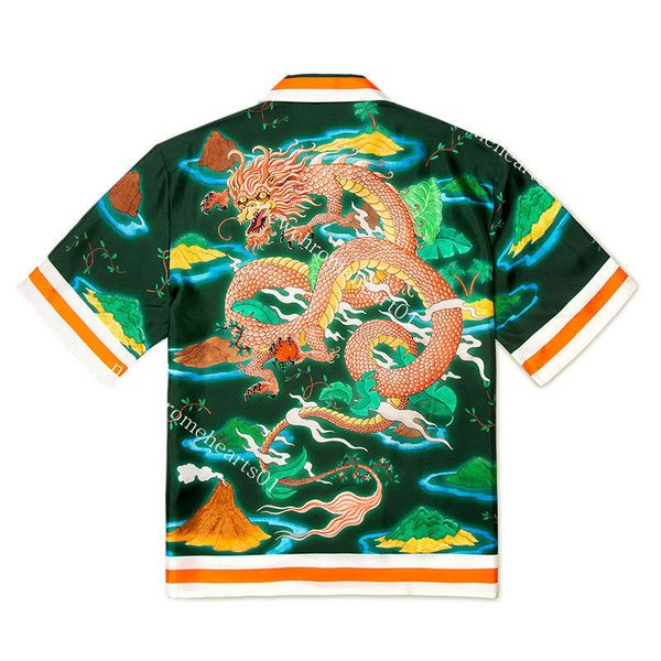 

casablanc dragon sicilian island silk hawaiian short sleeve shirt, White;black