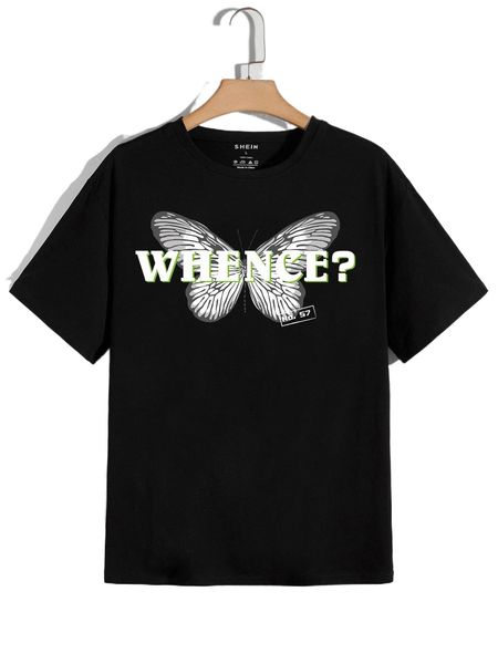 

men butterfly and letter graphic tee e8gl#, White;black