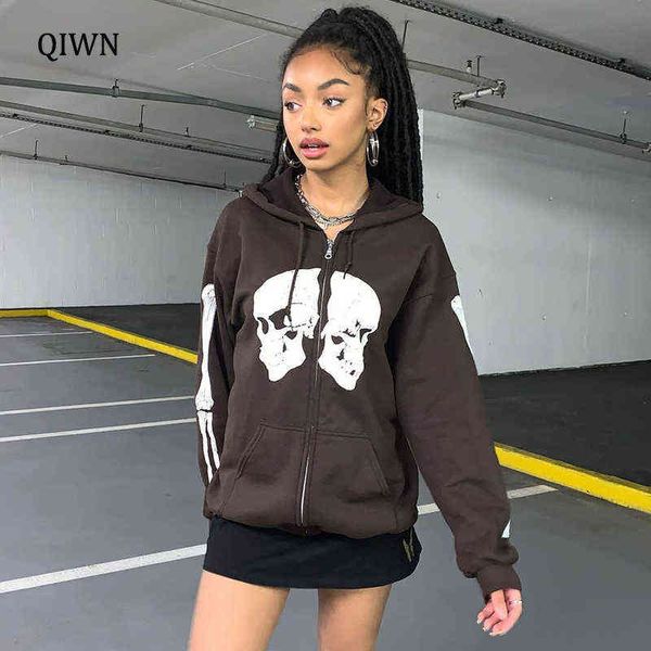 

winter 2021 schedels goth vrouwen hoodies dark academische oversize jas techwear vintage lange mouwen e meisje sweatshirts t220726, Black