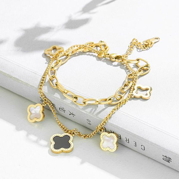 

double layered clover charm bracelet for women gift, Golden;silver