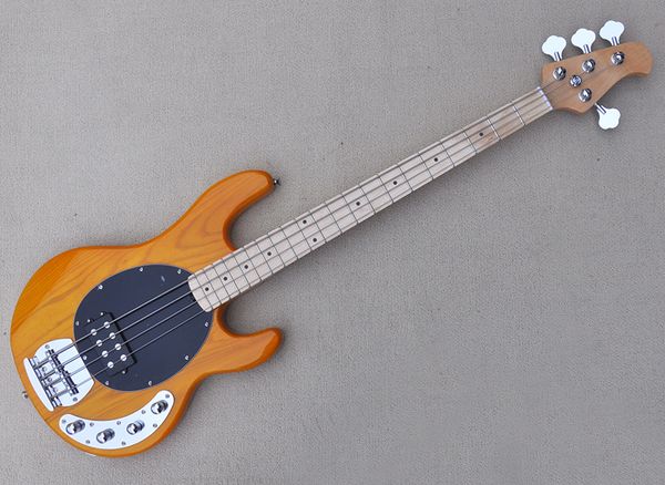 

natural wood color 4 strings electric bass guitar with maple fretboard