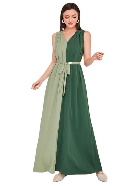 

two tone ruched detail belted dress k4ma#, Black;gray
