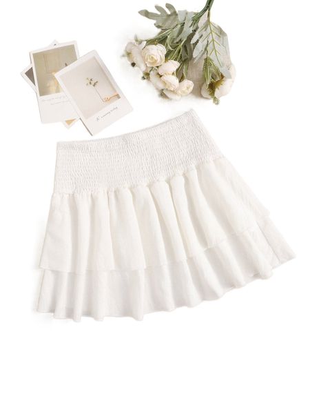 

petite shirred waist layered hem skirt 83gk#, Black