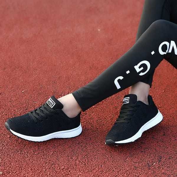 

women and men walking shoes lightweight sports slip resistant wild comfortable sneakers breathable knitted shoes for trainers, Black