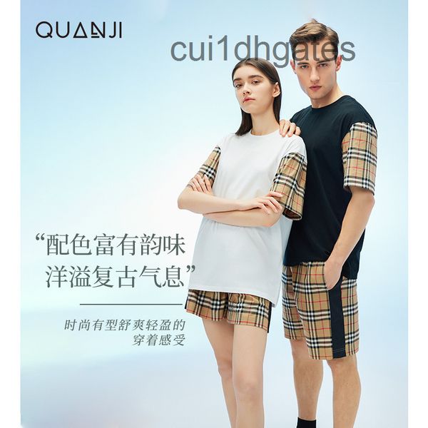 

2022 designer b br t shirt women's round neck short sleeve classic plaid stitching men's loose casual t-shirt lovers summer 2022, White