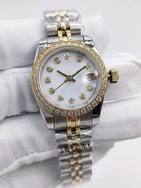 

mens women's watches 26mm automatic mechanical stainless steel strap wristwatch diamond bezel women ladies couples styles classic wrist, Slivery;brown