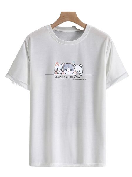 

men japanese letter & cartoon graphic tee w940#, White;black