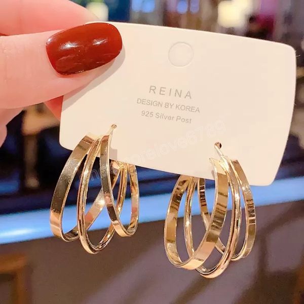 

gold color multilayer circle hoop earring for women statement dangle earrings fashion punk jewelry party gifts, Golden;silver