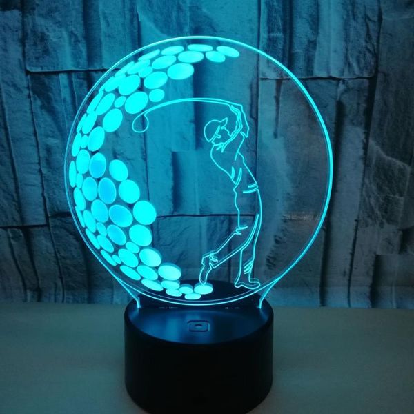 Tischlampen 3D-Vision-Stereo-LED-Lampe Spielen Golf Moderne Schreibtisch 7 Farbe schrittweise Touch-Fernbedienung
