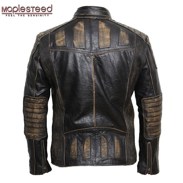 MAPLESTEED Vintage Motorradjacke Herren Lederjacke 100 Rindsleder Echtlederjacken Herren Biker Mantel Moto Jacke 090 LJ201029