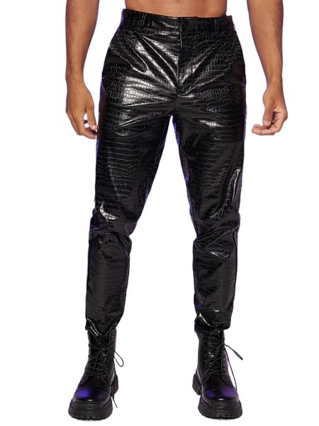 

men zip detail pu leather pants i2yh#, Black