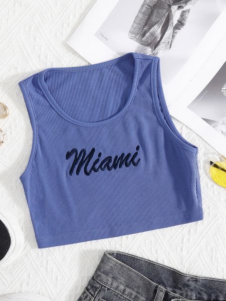 

embroidery letter rib-knit tank a9sf#, White
