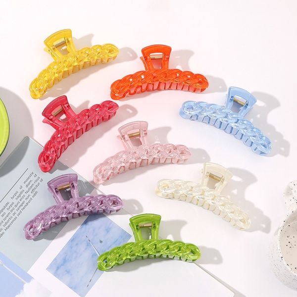 

fashion simple jelly series chain hair claw women elegant fresh candy color clamps headwear woman hair accessories, Slivery;white