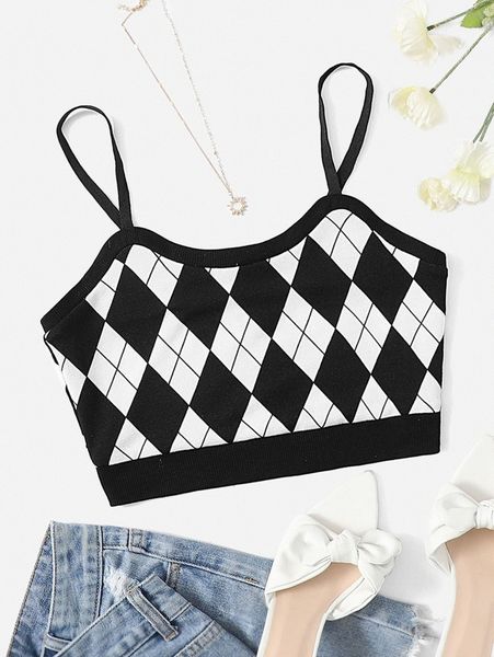 

argyle print crop cami 53lf#, White